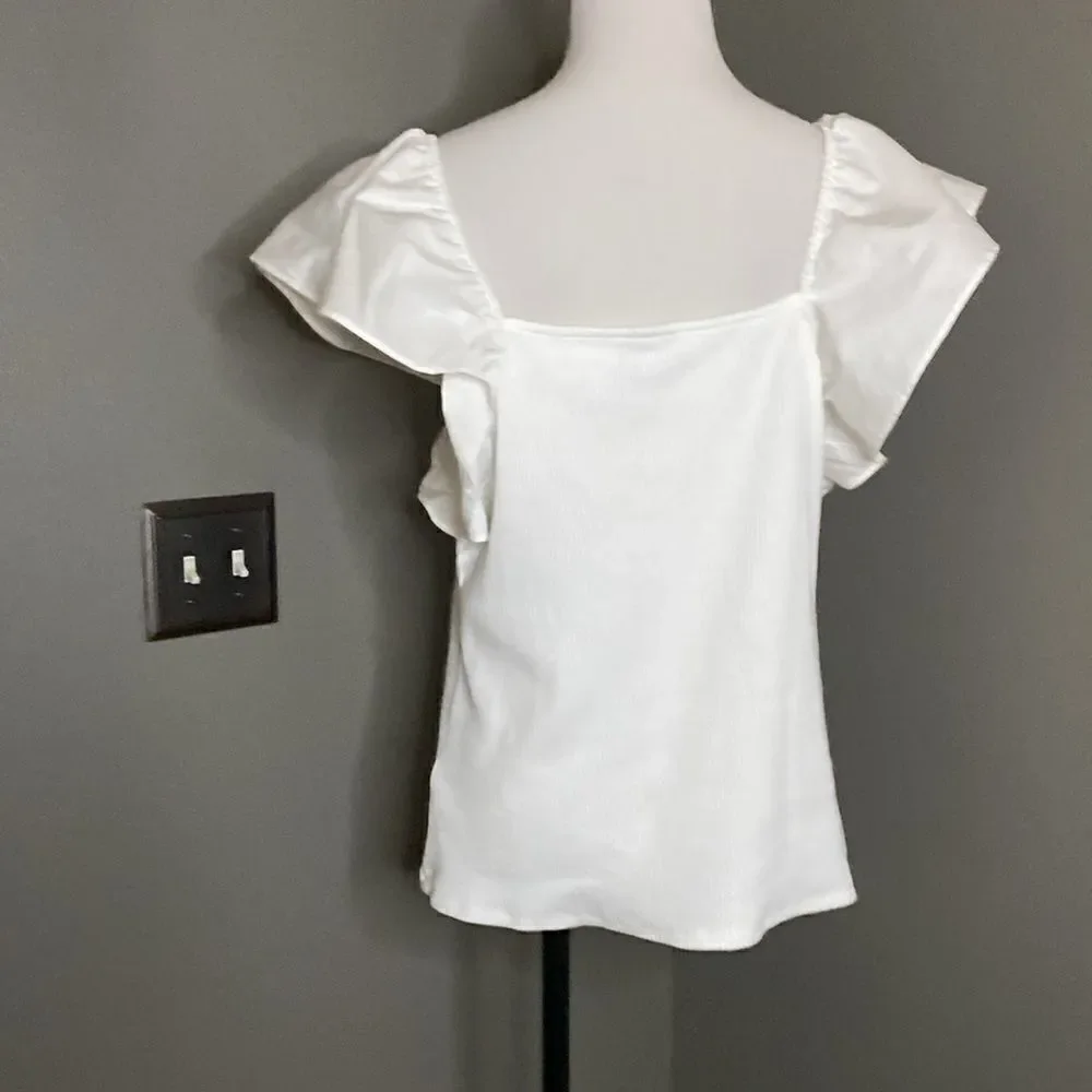 A New Day White Flutter Sleeve Ribbed Top